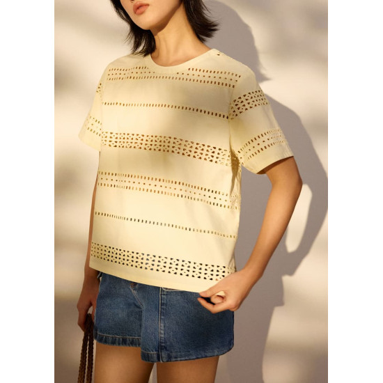 Relaxed Broderie Round Neck Tee