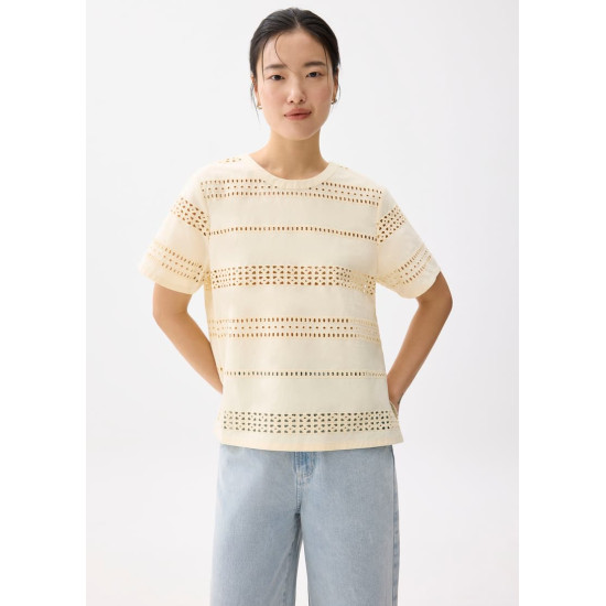 Relaxed Broderie Round Neck Tee