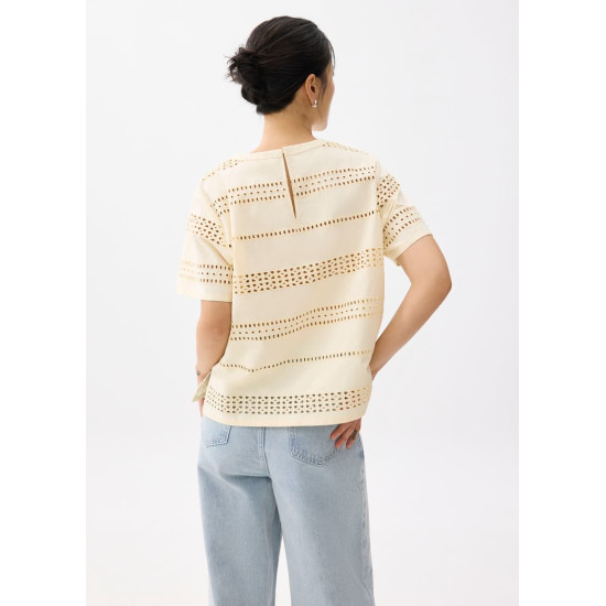 Relaxed Broderie Round Neck Tee