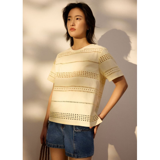 Relaxed Broderie Round Neck Tee