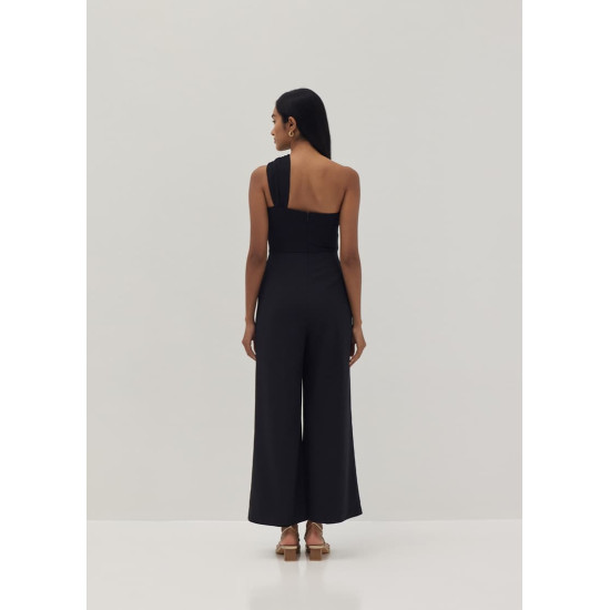 Dane Mixed Fabric Toga Jumpsuit