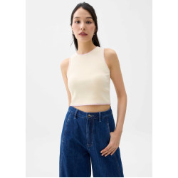 Knit Contrast Stitch Crop Tank Top