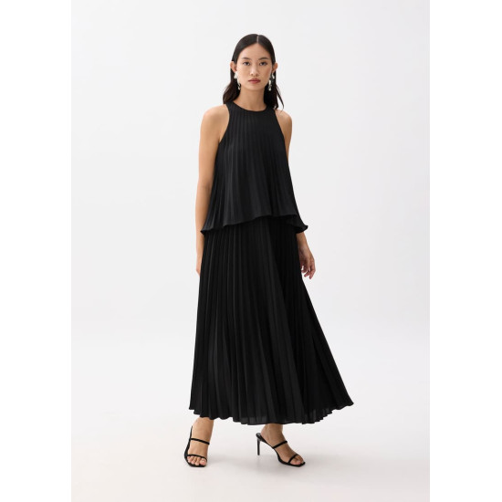 Pleated Trapeze Maxi Dress