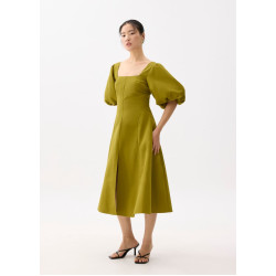 Square Neck Puff Sleeve Midi Dress