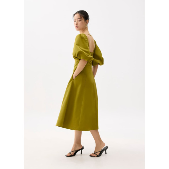 Square Neck Puff Sleeve Midi Dress