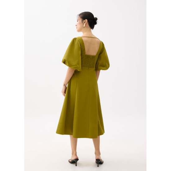 Square Neck Puff Sleeve Midi Dress