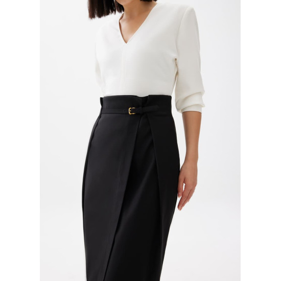 Belted Front Wrap Column Midi Skirt