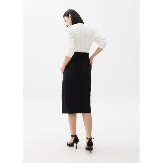 Belted Front Wrap Column Midi Skirt