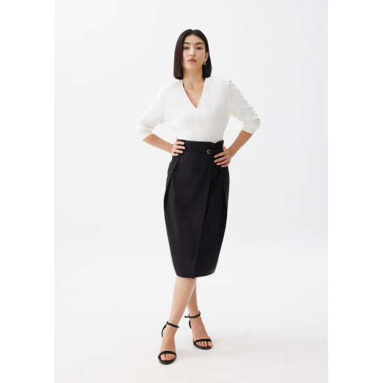 Belted Front Wrap Column Midi Skirt