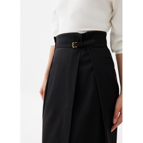 Belted Front Wrap Column Midi Skirt