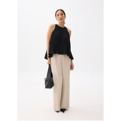 Pleated Round Neck Shell Top