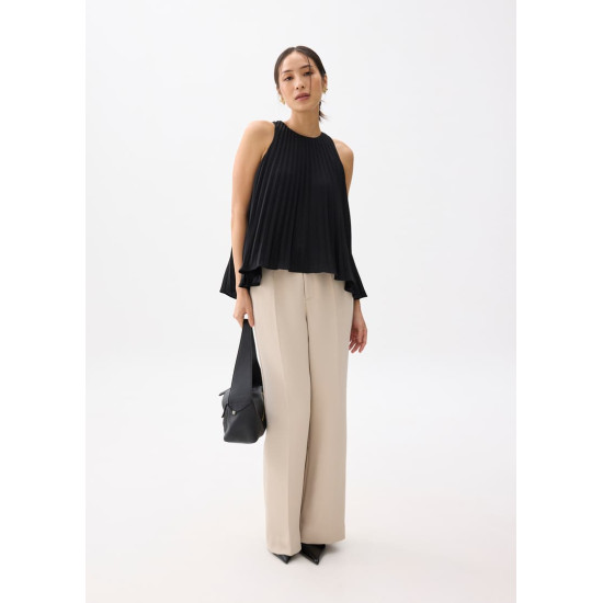 Pleated Round Neck Shell Top