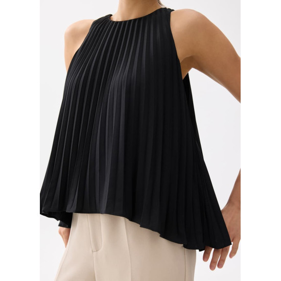 Pleated Round Neck Shell Top