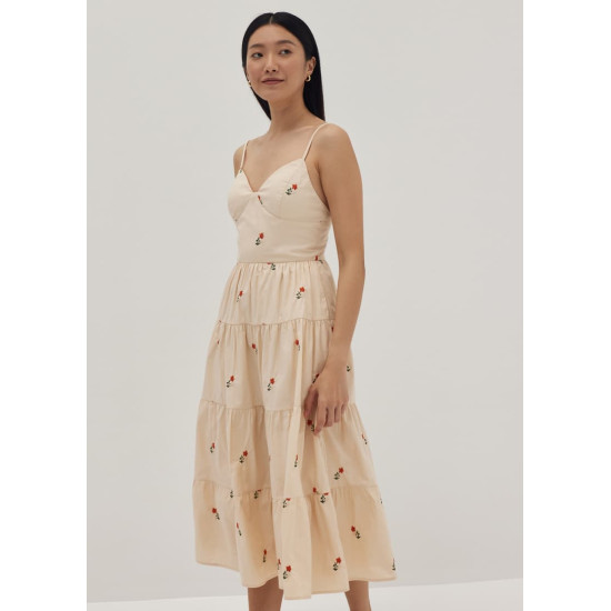 Reece Padded Embroidered Midi Dress