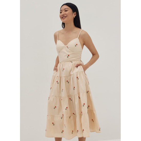 Reece Padded Embroidered Midi Dress