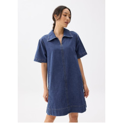 Denim Collared Trapeze Dress