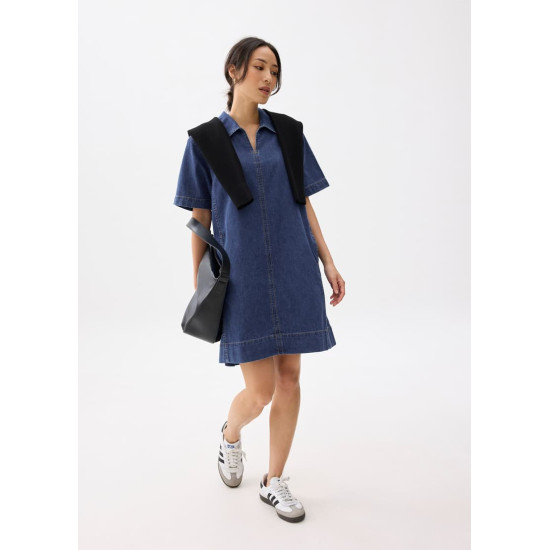 Denim Collared Trapeze Dress