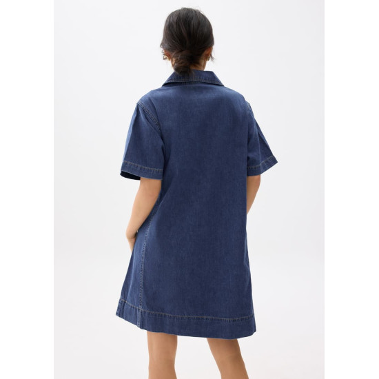 Denim Collared Trapeze Dress