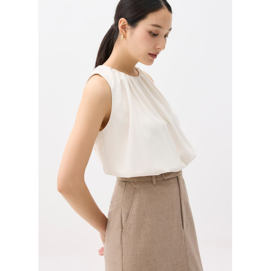 Ruched Round Neck Shell Top