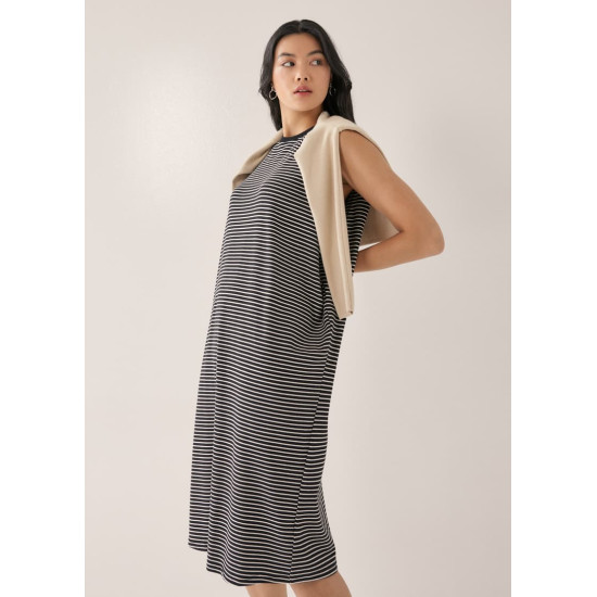 Davika Striped Jersey Drape Column Dress