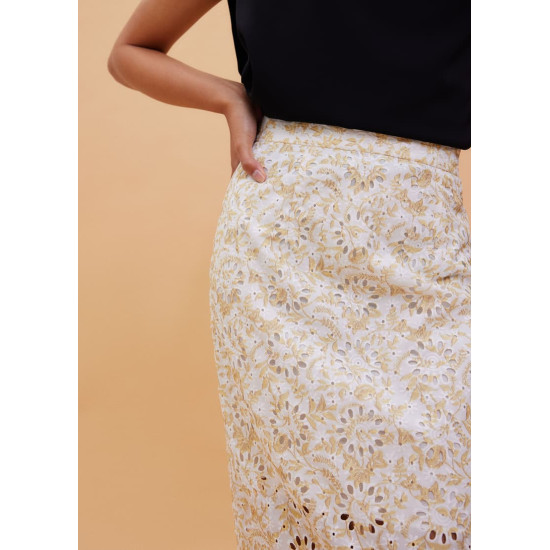 Floral Broderie Pencil Midaxi Skirt