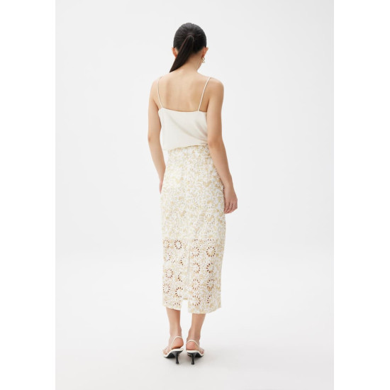 Floral Broderie Pencil Midaxi Skirt