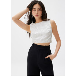 Jacquard Boat Neck Crop Shell Top