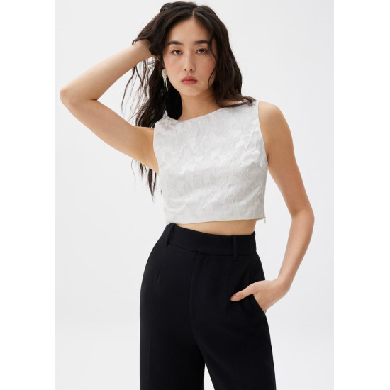 Jacquard Boat Neck Crop Shell Top