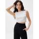 Jacquard Boat Neck Crop Shell Top