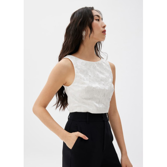 Jacquard Boat Neck Crop Shell Top