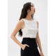 Jacquard Boat Neck Crop Shell Top