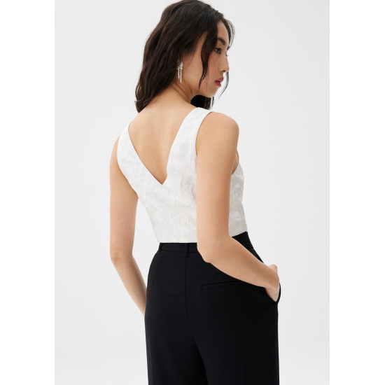 Jacquard Boat Neck Crop Shell Top