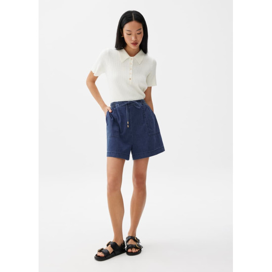 Elastic Chambray High Rise Shorts