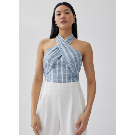 Glaiza Striped Linen Halter Top