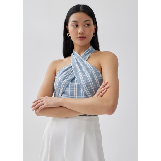 Glaiza Striped Linen Halter Top