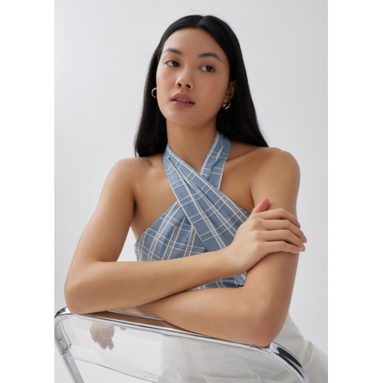 Glaiza Striped Linen Halter Top