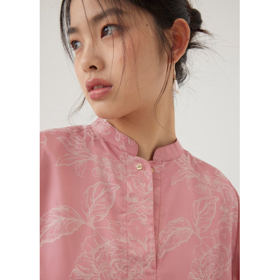 Inna Satin Mandarin Collar Blouse in Opulent Florals