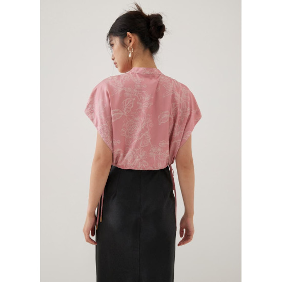 Inna Satin Mandarin Collar Blouse in Opulent Florals