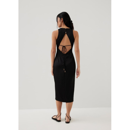 Khan Satin Padded Open Back Midi Dress