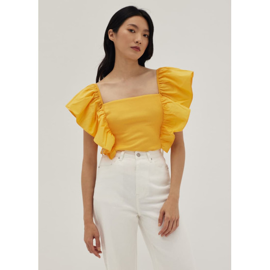 Zariyah Mixed Fabric Ruffle Top