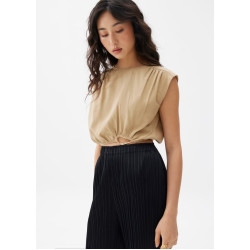 Elastic Ruched Linen Top