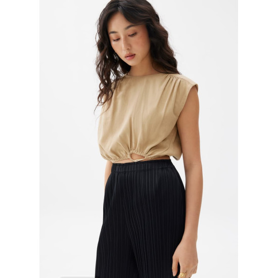 Elastic Ruched Linen Top