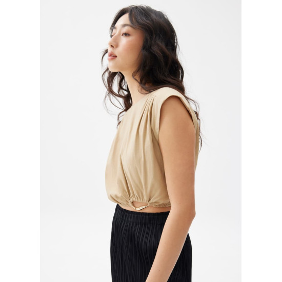 Elastic Ruched Linen Top