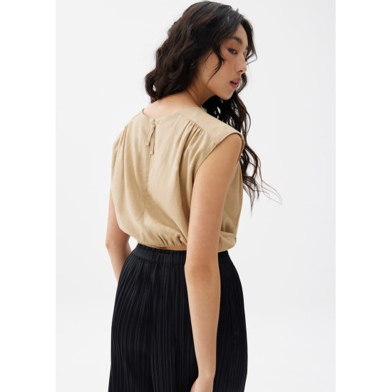 Elastic Ruched Linen Top