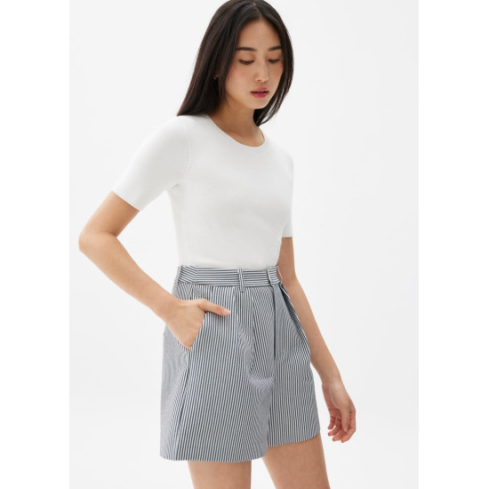 Striped Pleated A-line Shorts