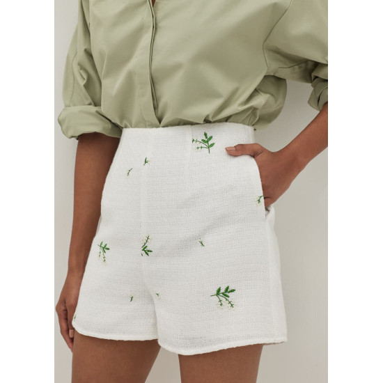 Lucia Embroidered A-line Tweed Shorts