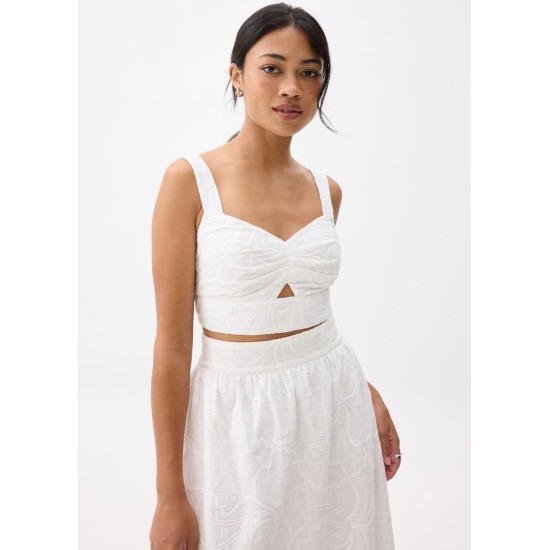 Padded Broderie V-neck Crop Top