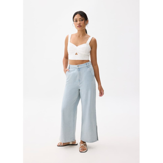 Padded Broderie V-neck Crop Top