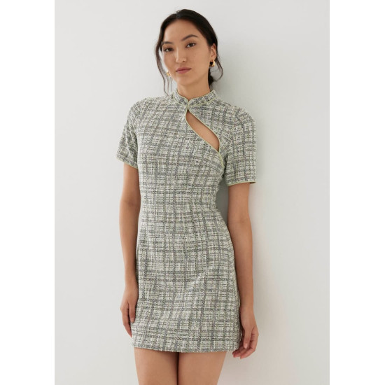 Sia Tweed Mandarin Collar Mini Dress