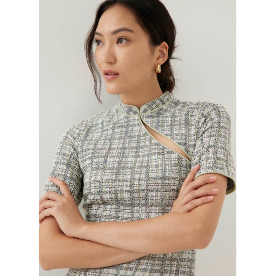 Sia Tweed Mandarin Collar Mini Dress